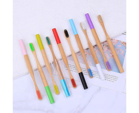 5Pcs Round Bamboo Handle Home Travel Adult Soft Bristles Dental Care Toothbrush-White