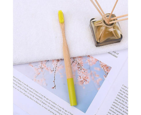 5Pcs Round Bamboo Handle Home Travel Adult Soft Bristles Dental Care Toothbrush-White