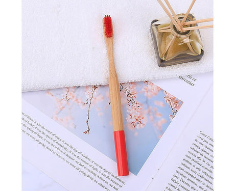 5Pcs Round Bamboo Handle Home Travel Adult Soft Bristles Dental Care Toothbrush-White