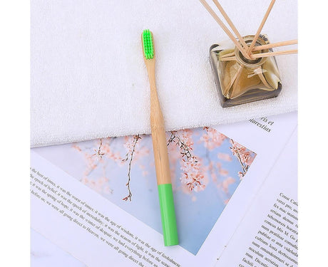 5Pcs Round Bamboo Handle Home Travel Adult Soft Bristles Dental Care Toothbrush-White