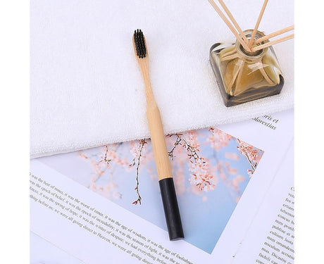 5Pcs Round Bamboo Handle Home Travel Adult Soft Bristles Dental Care Toothbrush-White