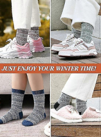 Wool Socks for Women 5 Pairs Warm Boot Crew Cozy Winter Soft Socks Set