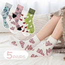 5 Pairs Fluffy Coral Fleece Socks Women's Slipper Socks Love Pattern
