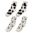 2 Pairs Women's Kawaii Aloe Slipper Socks Cow Print Indoor House Socks