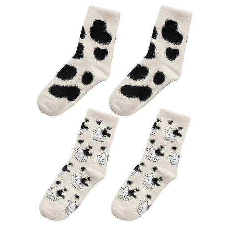 2 Pairs Women's Kawaii Aloe Slipper Socks Cow Print Indoor House Socks