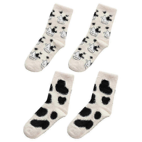 2 Pairs Women's Kawaii Aloe Slipper Socks Cow Print Indoor House Socks