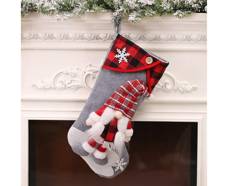 Christmas Gift Bag Decorative Faceless Santa Gnome Doll Socks-Grey