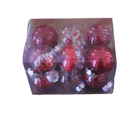 12Pcs/Box 6cm Christmas Ball Multi-Glitter Powder Hanging-Red