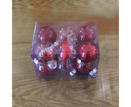 12Pcs/Box 6cm Christmas Ball Multi-Glitter Powder Hanging-Red