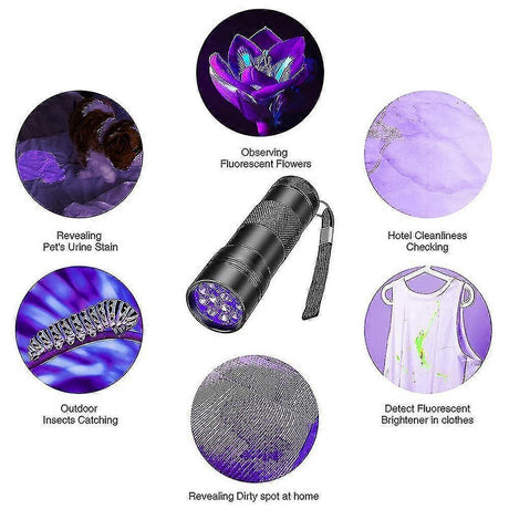 12 LED UV Flashlight Purple Ultraviolet Torch for Detection or Cleaning Use