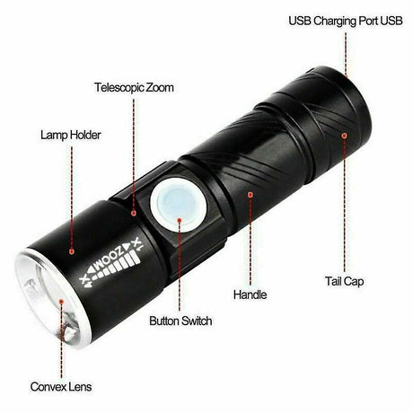 Rechargeable Aluminum LED Scuba Flashlight Waterproof Torch for Hiking & Diving