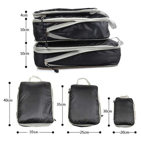 3pcs Compression Packing Cubes Suitcase Organiser Luggage Storage Bags - Black