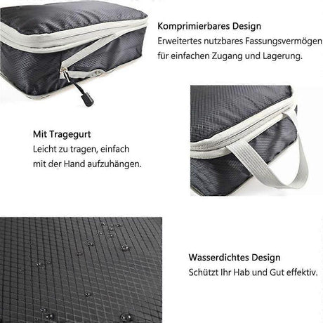 3pcs Compression Packing Cubes Suitcase Organiser Luggage Storage Bags - Black