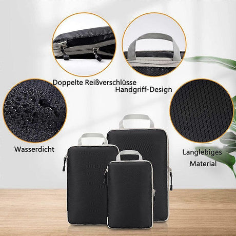 3pcs Compression Packing Cubes Suitcase Organiser Luggage Storage Bags - Black