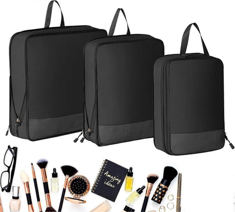 3pcs Compression Packing Cubes Expandable Luggage Organizers for Travel
