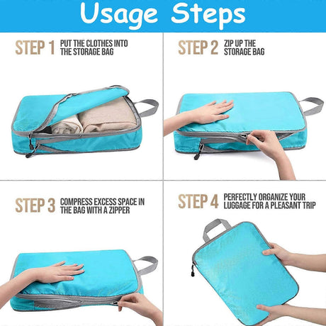 4pcs Compression Packing Cubes with Zipper Travel Luggage Organizer Set