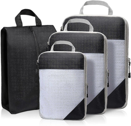 Compression Packing Cubes for Suitcase Extensible Organiser Set - Black