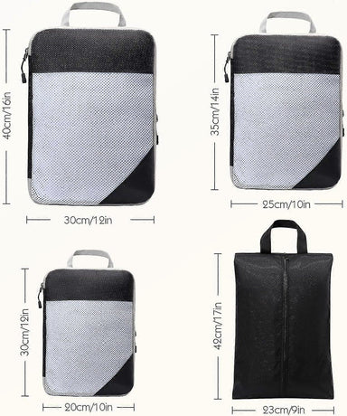 Compression Packing Cubes for Suitcase Extensible Organiser Set - Black