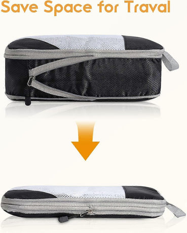 Compression Packing Cubes for Suitcase Extensible Organiser Set - Black