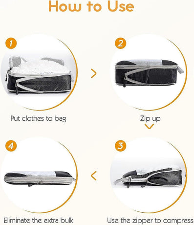 Compression Packing Cubes for Suitcase Extensible Organiser Set - Black
