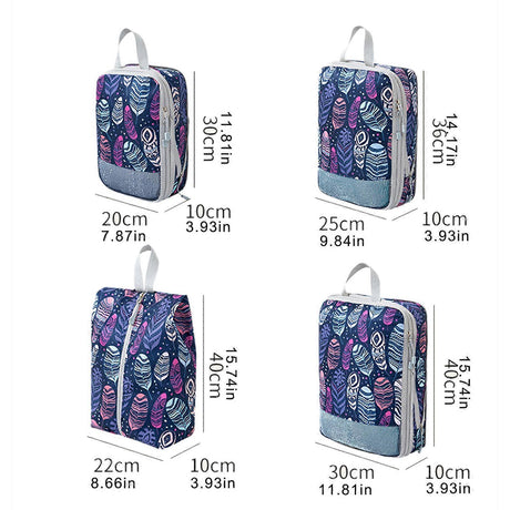 4pcs Travel & Home Packing Cubes with Printed Design for Easy Organization
