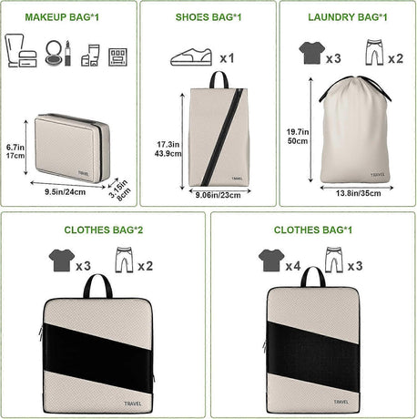6pcs Compression Packing Cubes Set for Travel Organization