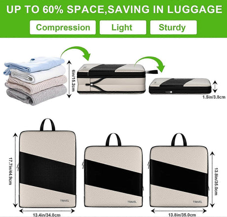 6pcs Compression Packing Cubes Set for Travel Organization