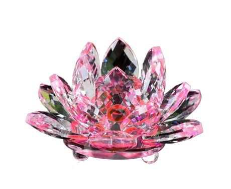 Artificial Crystal Lotus Buddhism Ornament Feng Shui Home Decor Collection Gift-Pink