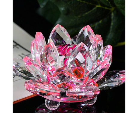Artificial Crystal Lotus Buddhism Ornament Feng Shui Home Decor Collection Gift-Pink