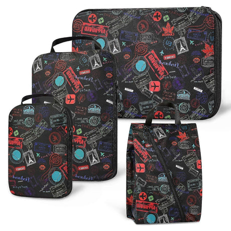 Compression Packing Cubes with Shoe Bag Foldable Luggage Storage Organizer