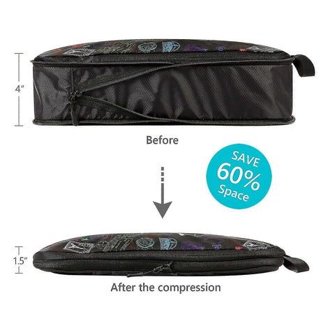 Compression Packing Cubes with Shoe Bag Foldable Luggage Storage Organizer