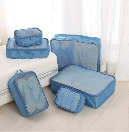 6pcs Packing Cubes with Shoe Bag Travel Organizer Set - Seablue