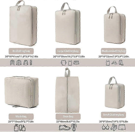 6pcs Packing Cubes Set Compression Bags & Organizers for Travel Suitcases