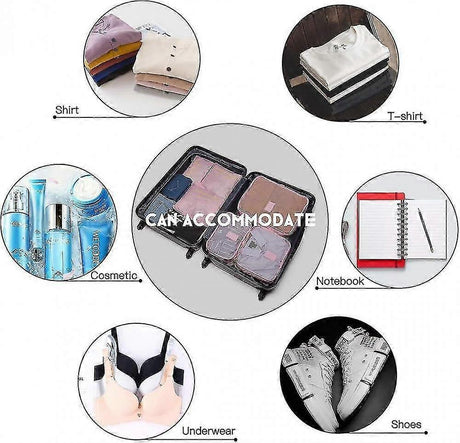 6pcs Packing Cubes Travel Storage Zip Organizers for Clothes, Socks, Underwear