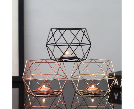 Nordic Style 3D Geometric Wrought Rack Candle Holder Candlestick Home Decoration-Black