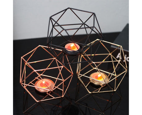 Nordic Style 3D Geometric Wrought Rack Candle Holder Candlestick Home Decoration-Black