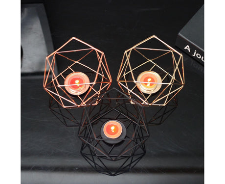 Nordic Style 3D Geometric Wrought Rack Candle Holder Candlestick Home Decoration-Black
