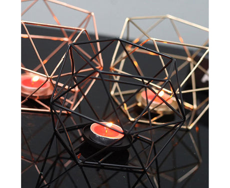 Nordic Style 3D Geometric Wrought Rack Candle Holder Candlestick Home Decoration-Black