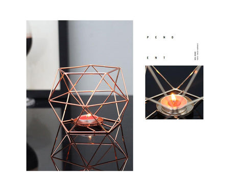 Nordic Style 3D Geometric Wrought Rack Candle Holder Candlestick Home Decoration-Black