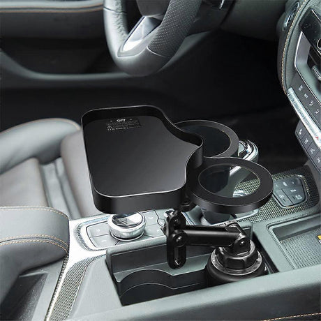2-in-1 Multifunctional Car Cup Holder - Dual Drink Organizer Black Durable Plastic