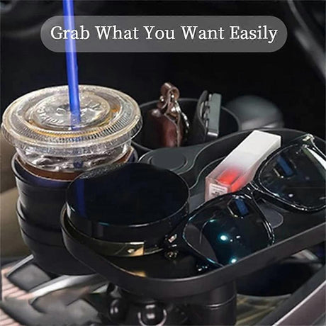 2-in-1 Multifunctional Car Cup Holder - Dual Drink Organizer Black Durable Plastic