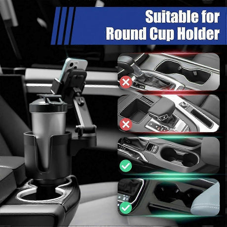 Car Cup Holder with Phone Mount - Adjustable Rotatable Expander for Cell Phone & Drink