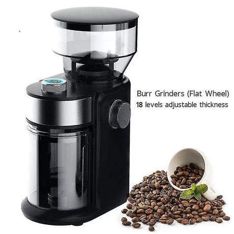 220V Flat Wheel Electric Burr Coffee Grinder Machine - High Efficiency Mill