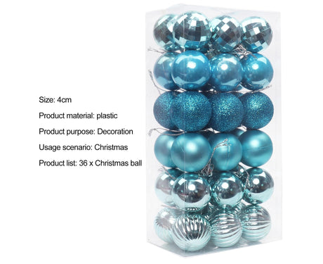 36Pcs 4cm Christmas Colorfast Unbreakable Ornament-Light Blue