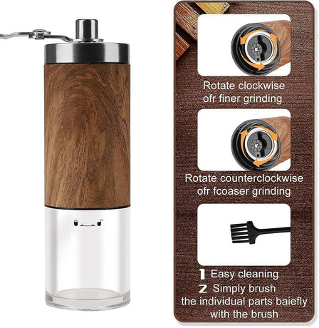 Manual Coffee Grinder - Ceramic Burr, Adjustable Grind Levels for Drip & Espresso