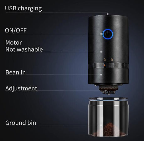 Portable Electric Coffee Grinder - Cordless Coffee Bean Mill for Travel & Camping