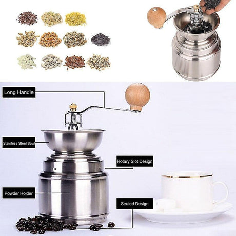 Manual Coffee Grinder - Durable Stainless Burr Mill for Coffee & Spices