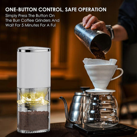 Electric Burr Coffee Grinder - Mini Automatic Bean Mill with LED Atmosphere Light