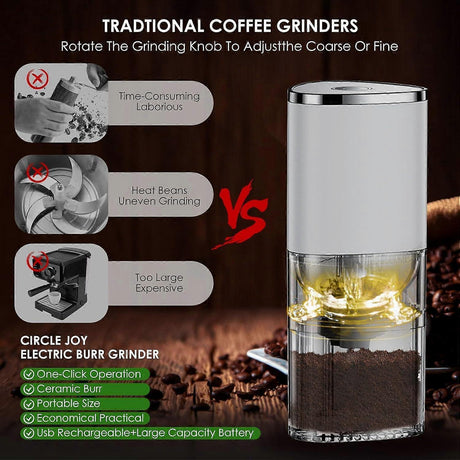 Electric Burr Coffee Grinder - Mini Automatic Bean Mill with LED Atmosphere Light