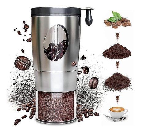 Manual Coffee Grinder - Foldable Hand Crank, Stainless Steel, Adjustable, Portable